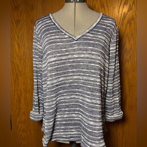 Liz Claiborne Navy & White Striped V-Neck Sweater - XL
